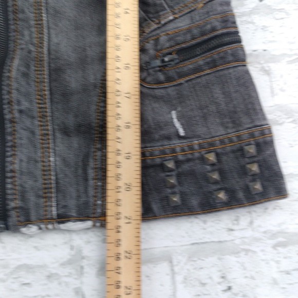 Baccini Jacket Womens Medium Blue Distressed Studded Destroyed Denim Motorcycle - Picture 5 of 12